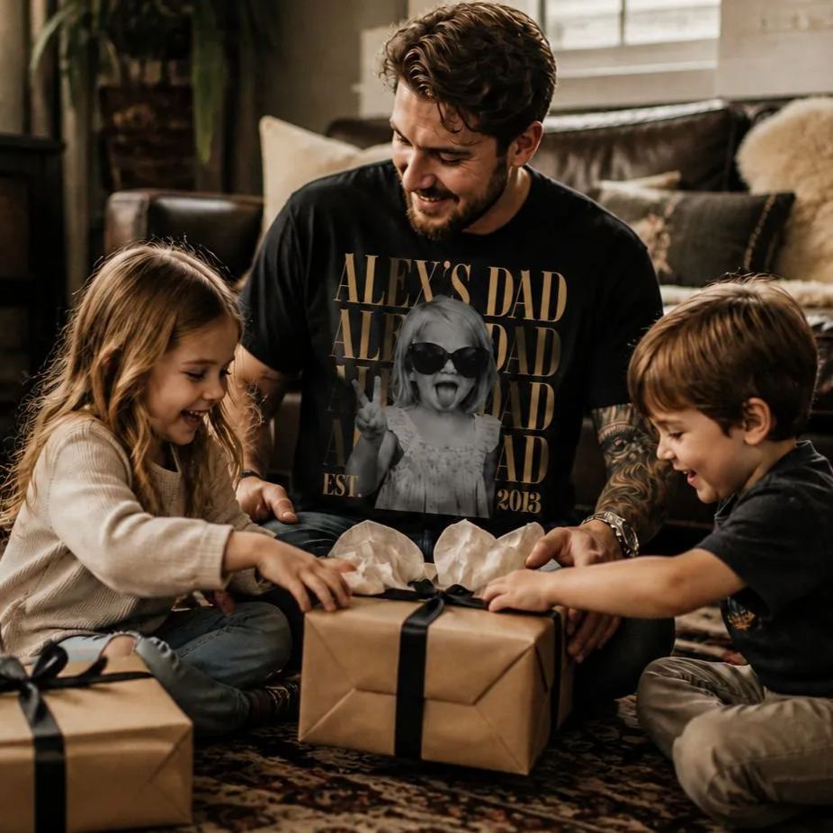 Custom Dad Vintage Photo Shirt: Personalized Fathers Day Shirt With Kids Photo, Funny Dad Shirt, Best Dad Ever Shirt, New Dad Gift - MyFaceSocksAU