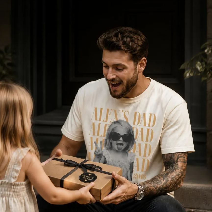 Custom Dad Vintage Photo Shirt: Personalized Fathers Day Shirt With Kids Photo, Funny Dad Shirt, Best Dad Ever Shirt, New Dad Gift - MyFaceSocksAU