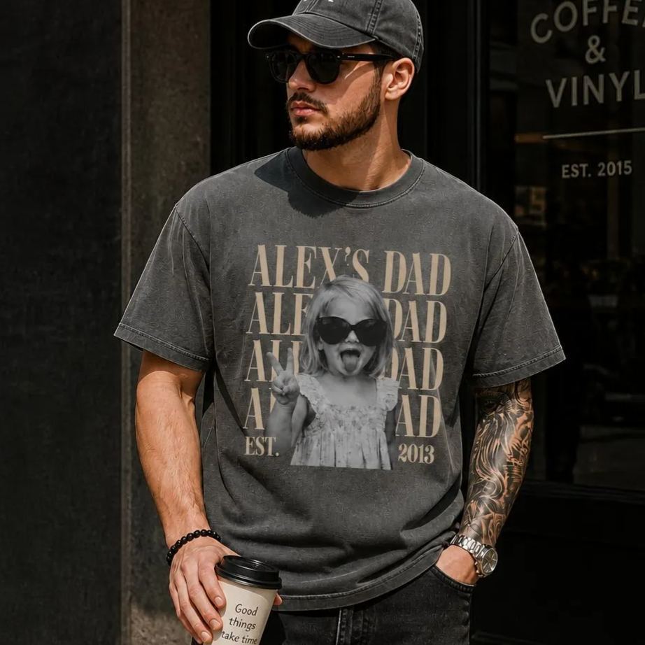 Custom Dad Vintage Photo Shirt: Personalized Fathers Day Shirt With Kids Photo, Funny Dad Shirt, Best Dad Ever Shirt, New Dad Gift - MyFaceSocksAU