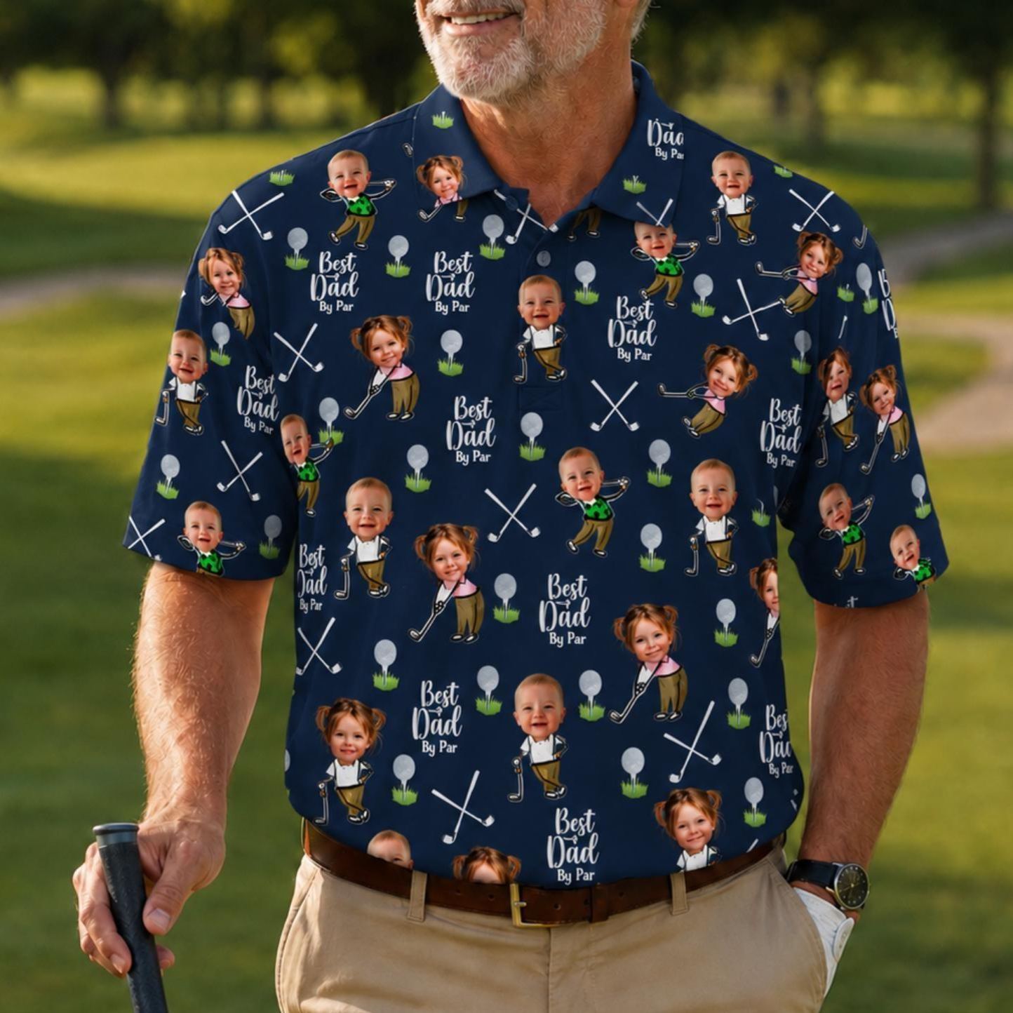 Custom Golf Polo Shirt for Dad, Personalized Photo Golf Shirt, Best Dad Golf Gift, Face Photo Polo, Father’s Day Shirt, Father's Day Gift - MyFaceSocksAU
