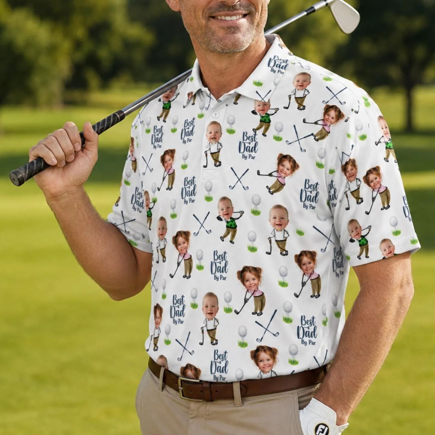 Custom Golf Polo Shirt for Dad, Personalized Photo Golf Shirt, Best Dad Golf Gift, Face Photo Polo, Father’s Day Shirt, Father's Day Gift - MyFaceSocksAU