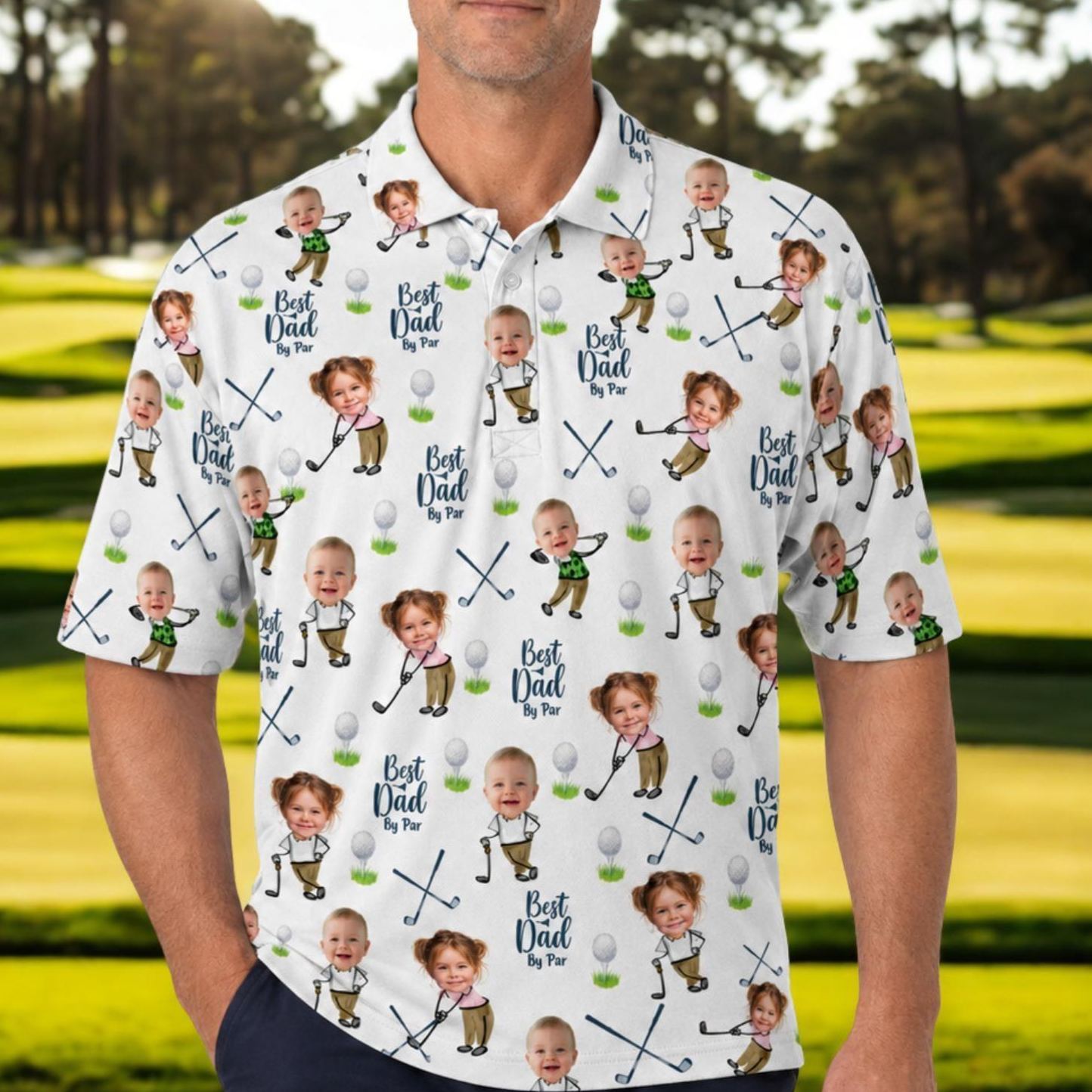 Custom Golf Polo Shirt for Dad, Personalized Photo Golf Shirt, Best Dad Golf Gift, Face Photo Polo, Father’s Day Shirt, Father's Day Gift - MyFaceSocksAU