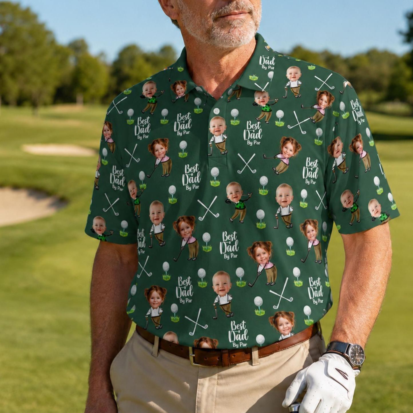 Custom Golf Polo Shirt for Dad, Personalized Photo Golf Shirt, Best Dad Golf Gift, Face Photo Polo, Father’s Day Shirt, Father's Day Gift - MyFaceSocksAU