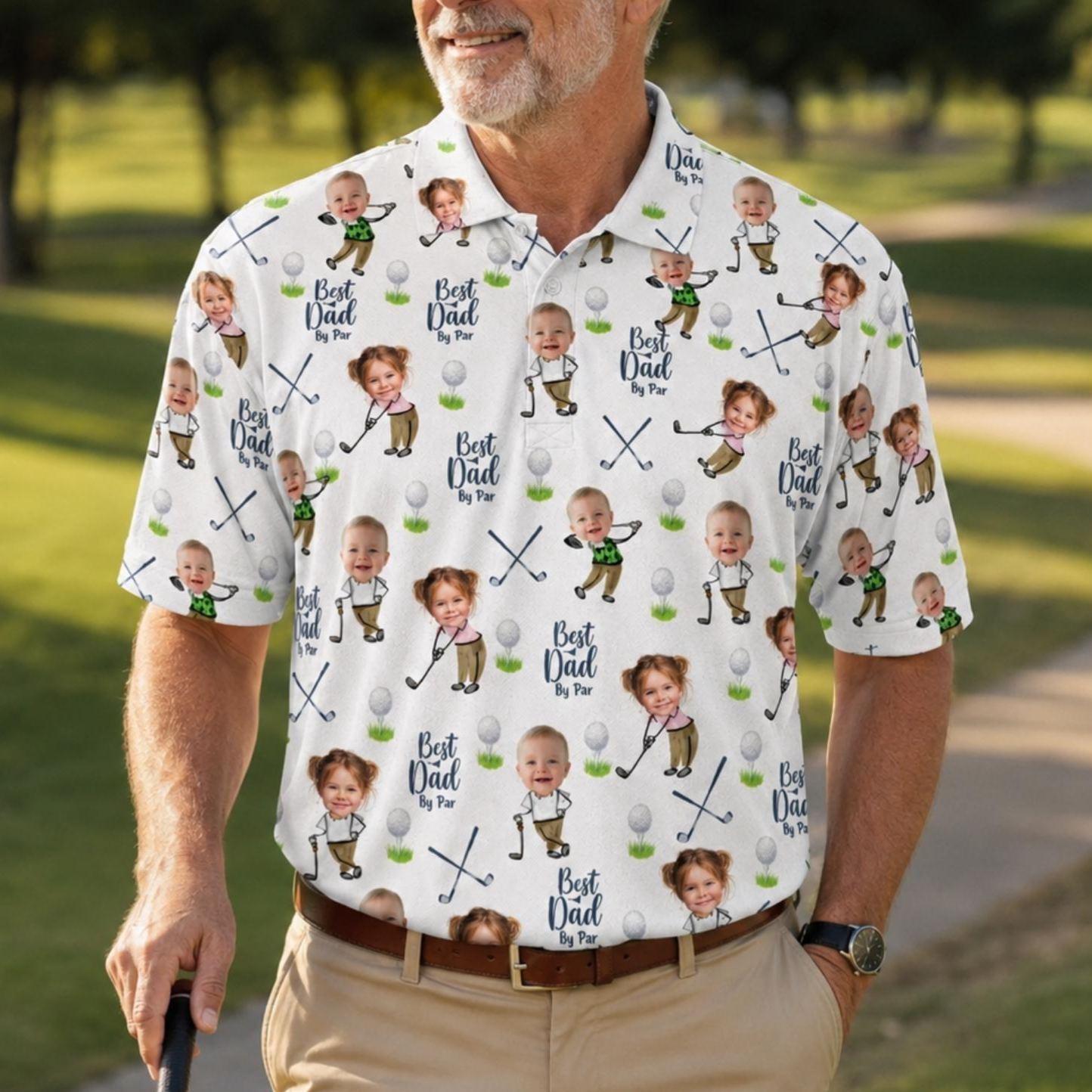 Custom Golf Polo Shirt for Dad, Personalized Photo Golf Shirt, Best Dad Golf Gift, Face Photo Polo, Father’s Day Shirt, Father's Day Gift - MyFaceSocksAU