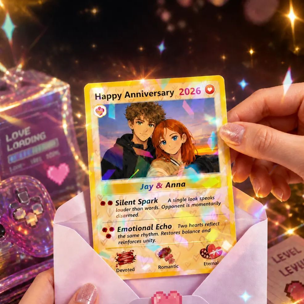 Personalized Pkm Couple Anniversary Card, Custom Valentine's Day Gift for Couples, Anniversary Keepsake - MyFaceSocksAU