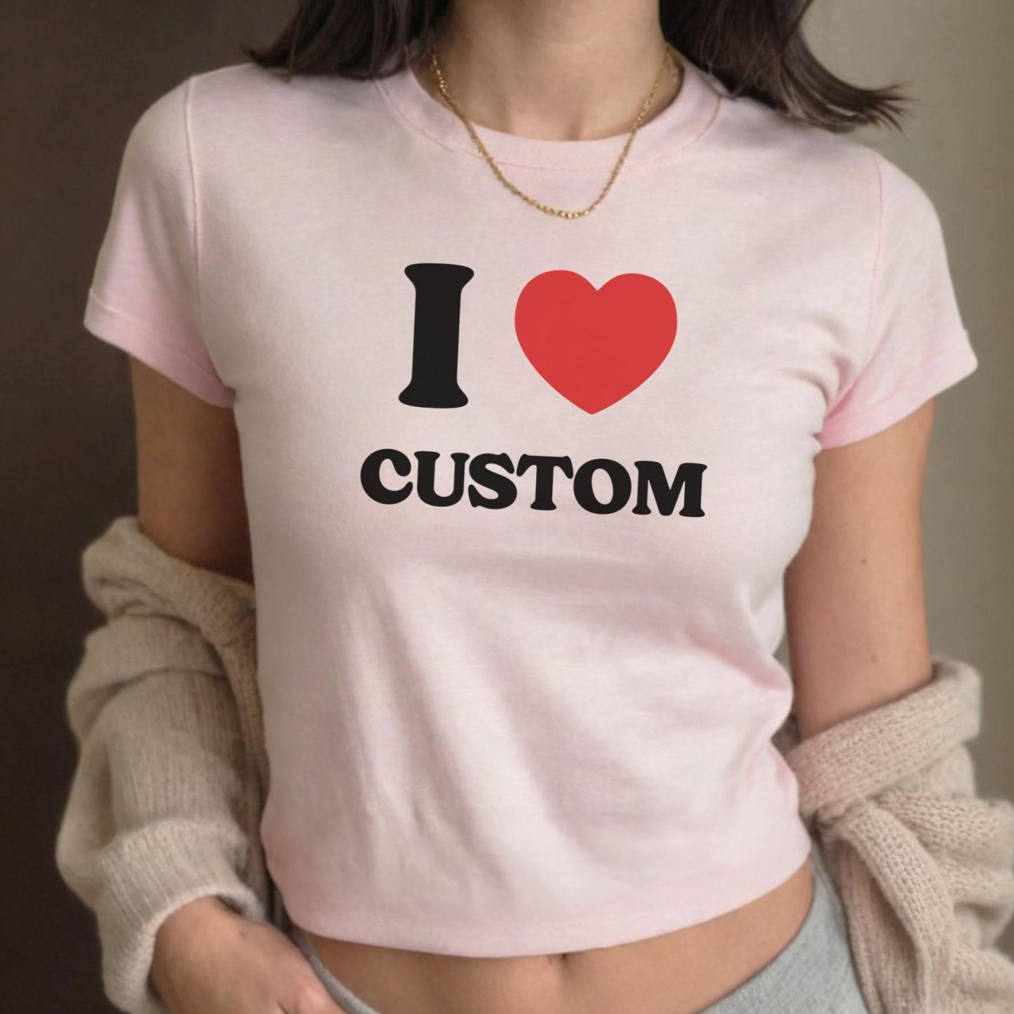 I Love Custom Baby Tee, I Heart Custom Shirt, Personalized Text Baby Tee, Personalized Y2K T-Shirt, Custom 90s T Shirt, Trendy Y2K Clothing - MyFaceSocksAU