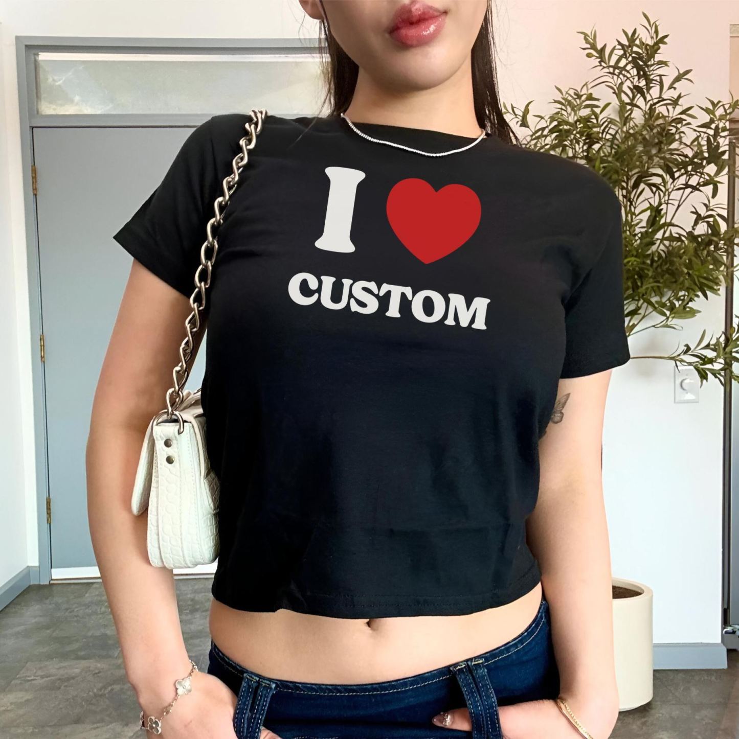I Love Custom Baby Tee, I Heart Custom Shirt, Personalized Text Baby Tee, Personalized Y2K T-Shirt, Custom 90s T Shirt, Trendy Y2K Clothing - MyFaceSocksAU