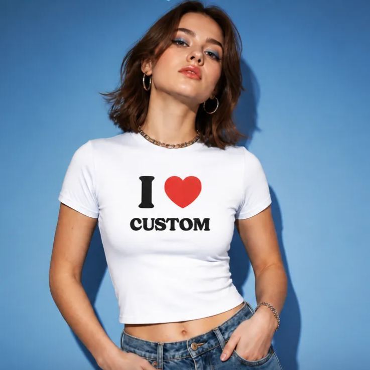 I Love Custom Baby Tee, I Heart Custom Shirt, Personalized Text Baby Tee, Personalized Y2K T-Shirt, Custom 90s T Shirt, Trendy Y2K Clothing - MyFaceSocksAU