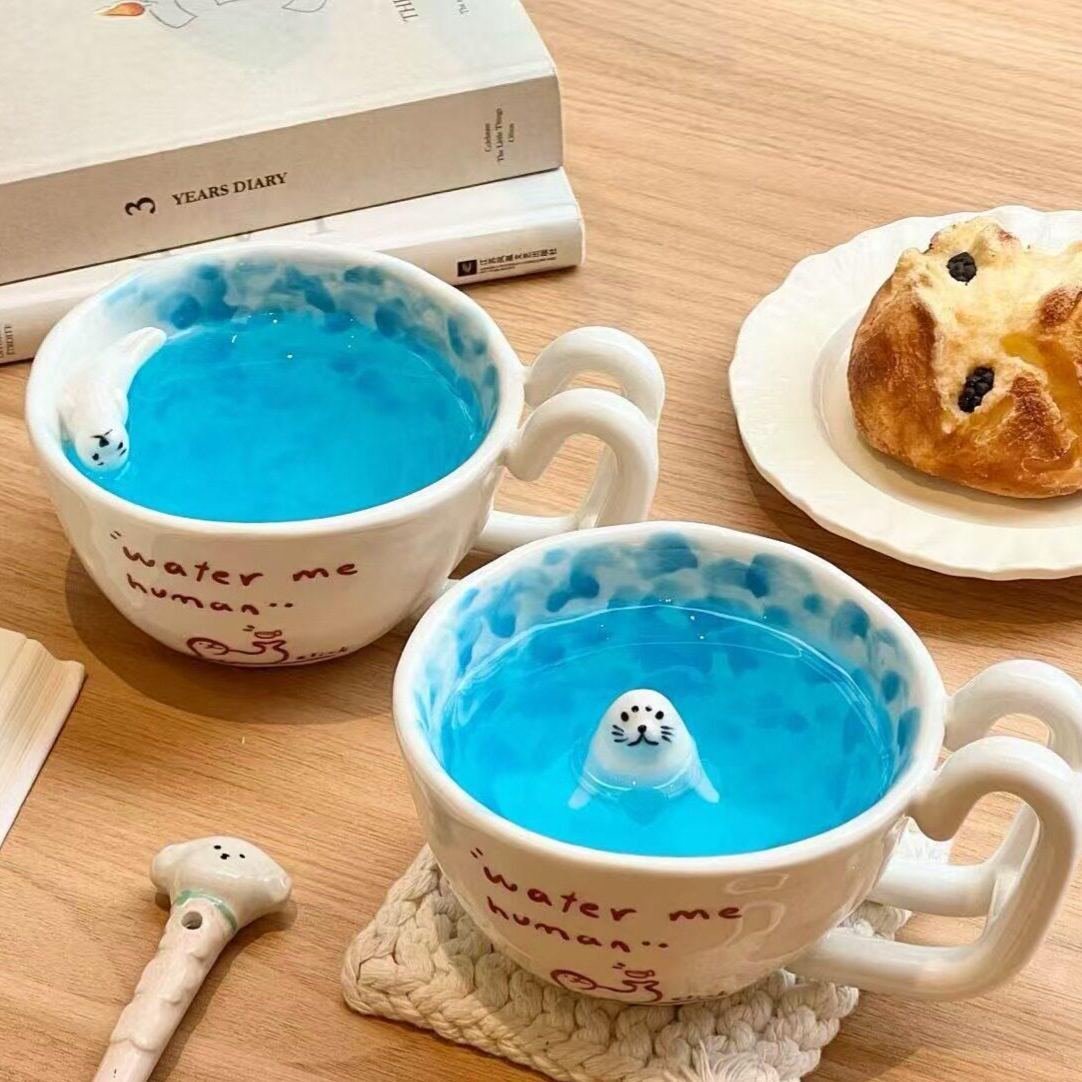 Cartoon Swimming Pool Swimming Seal Mug Ceramic Cup Cute Creative Breakfast Coffee Milk Animation Peripheral Cup - MyFaceSocksAU