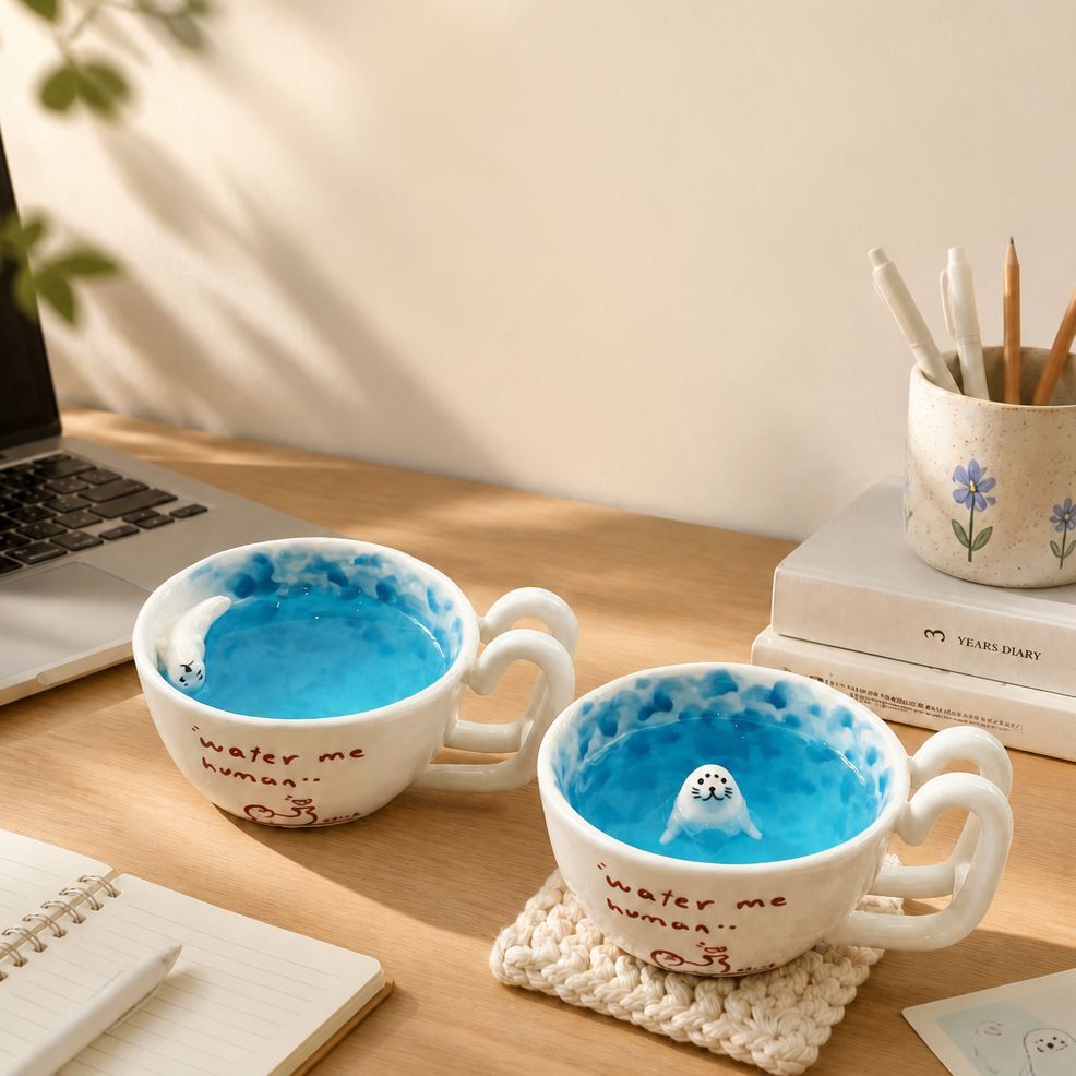Cartoon Swimming Pool Swimming Seal Mug Ceramic Cup Cute Creative Breakfast Coffee Milk Animation Peripheral Cup - MyFaceSocksAU