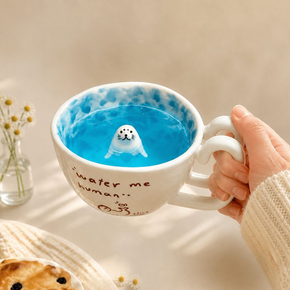 Cartoon Swimming Pool Swimming Seal Mug Ceramic Cup Cute Creative Breakfast Coffee Milk Animation Peripheral Cup - MyFaceSocksAU