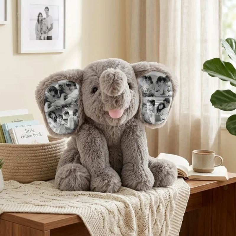 Custom Photo Elephant Plush – Personalized Ear Picture Elephant Gift for Couples Anniversary Gifts - MyFaceSocksAU
