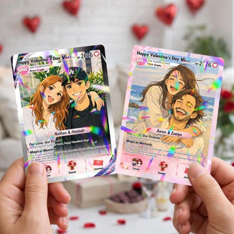 Personalized Poke Valentine s Day Card, Custom Photo Anime Couple Card, Wedding & Anniversary Gift for Him Her, Boyfriend Gift - MyFaceSocksAU