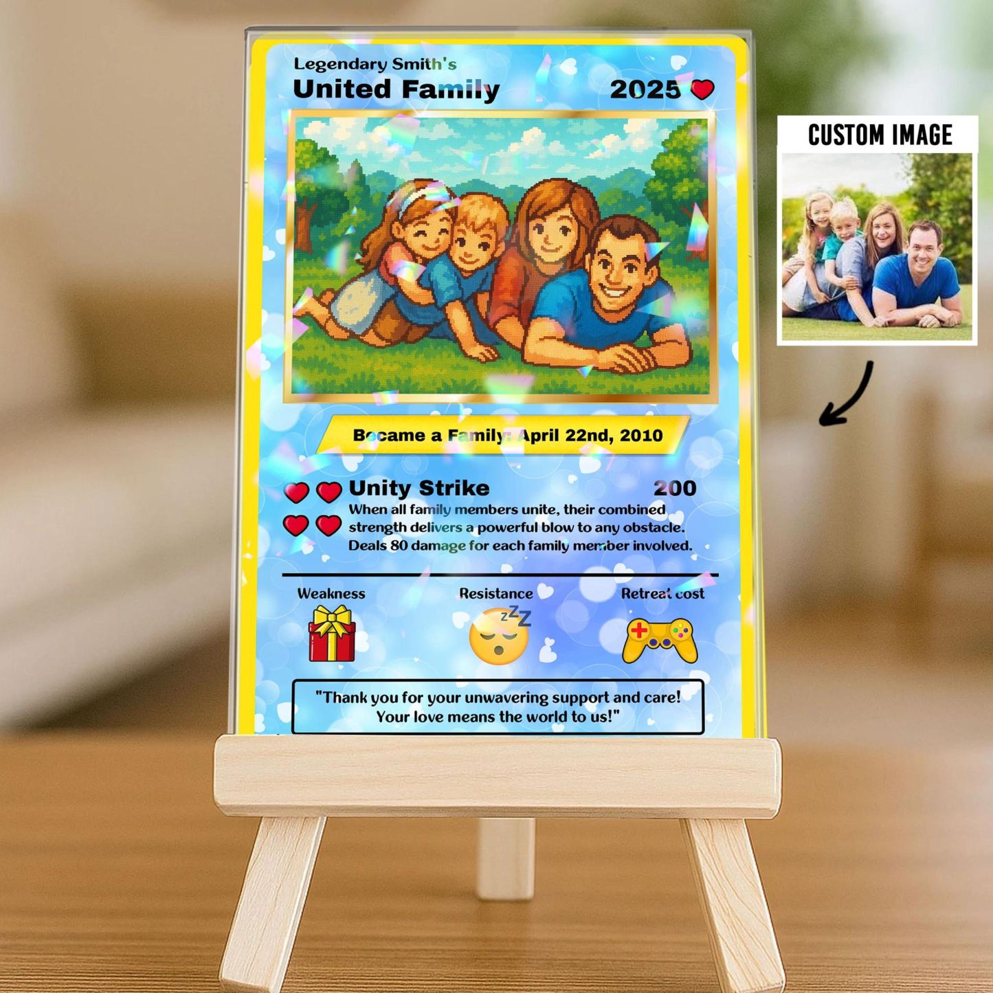 Personalized United Family Card Hologram Style, Personalized Poke Family Card Custom Family Photo Hologram Ornament, Custom Anniversary Card - MyFaceSocksAU