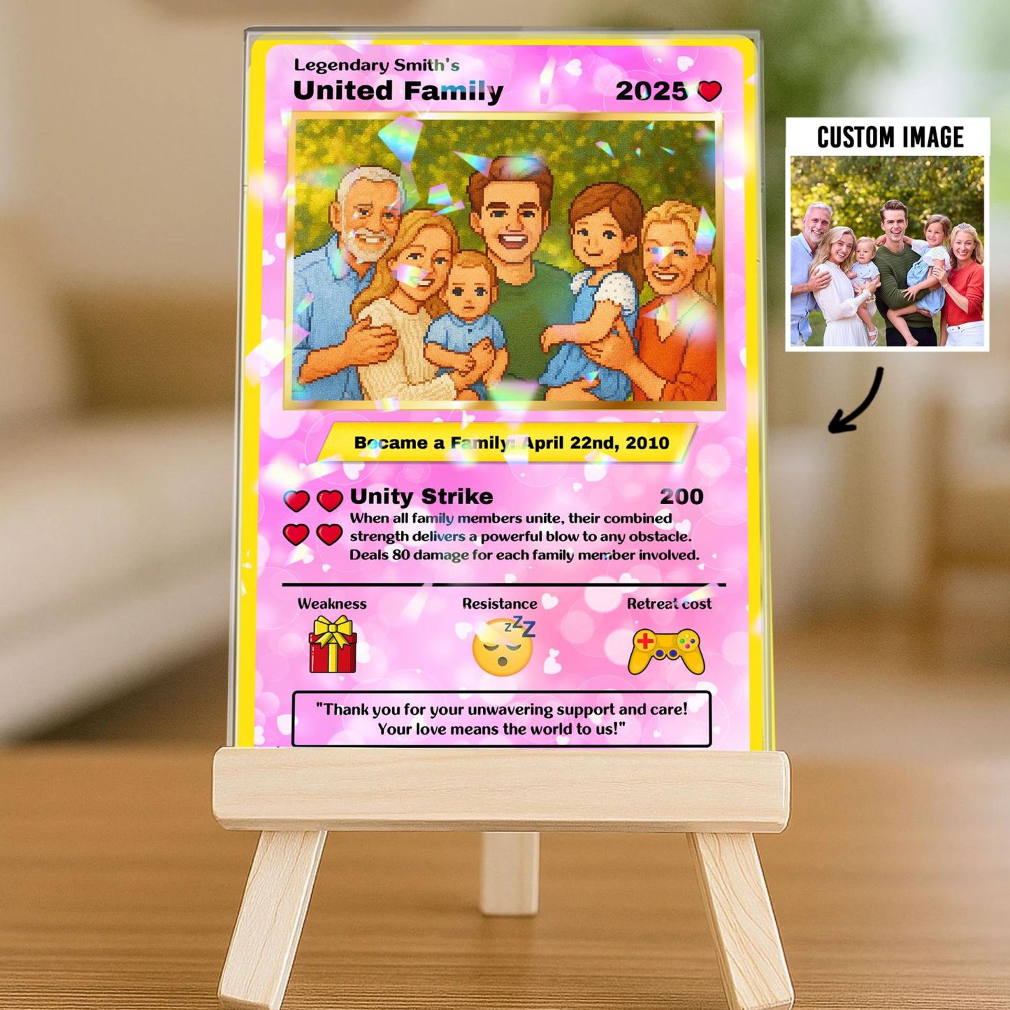 Personalized United Family Card Hologram Style, Personalized Poke Family Card Custom Family Photo Hologram Ornament, Custom Anniversary Card - MyFaceSocksAU