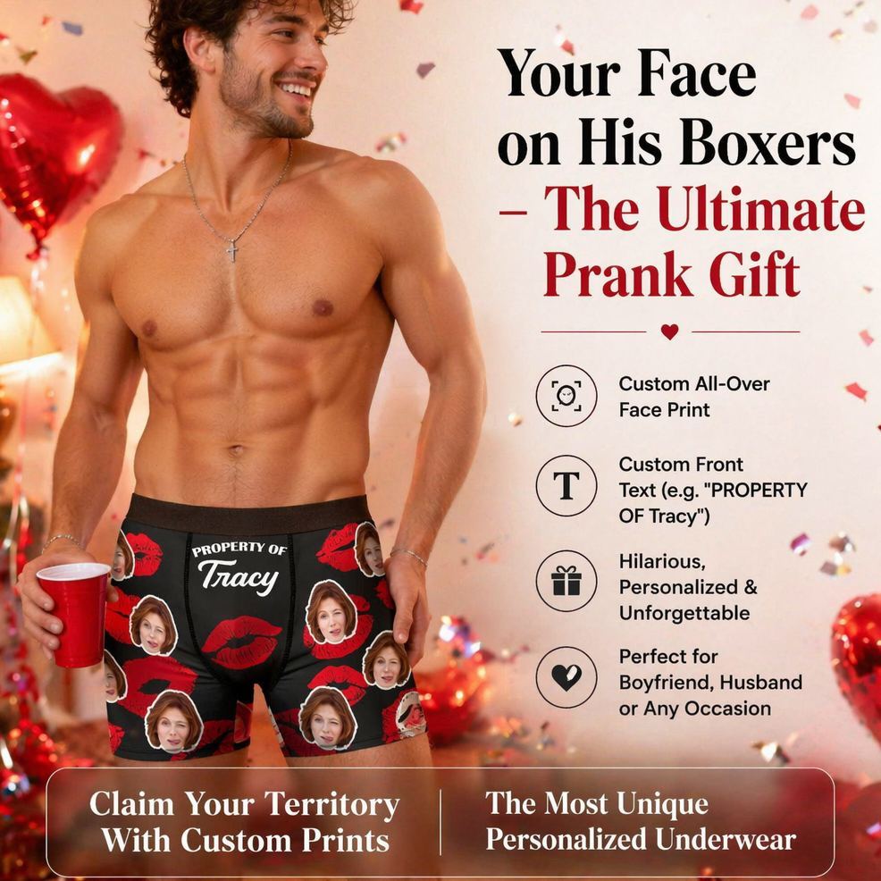 Property Of Wife, Girlfriend Valentine's Day Anniversary Gift For Husband, Boyfriend- Personalized Photo Men's Boxer Brief - MyFaceSocksAU