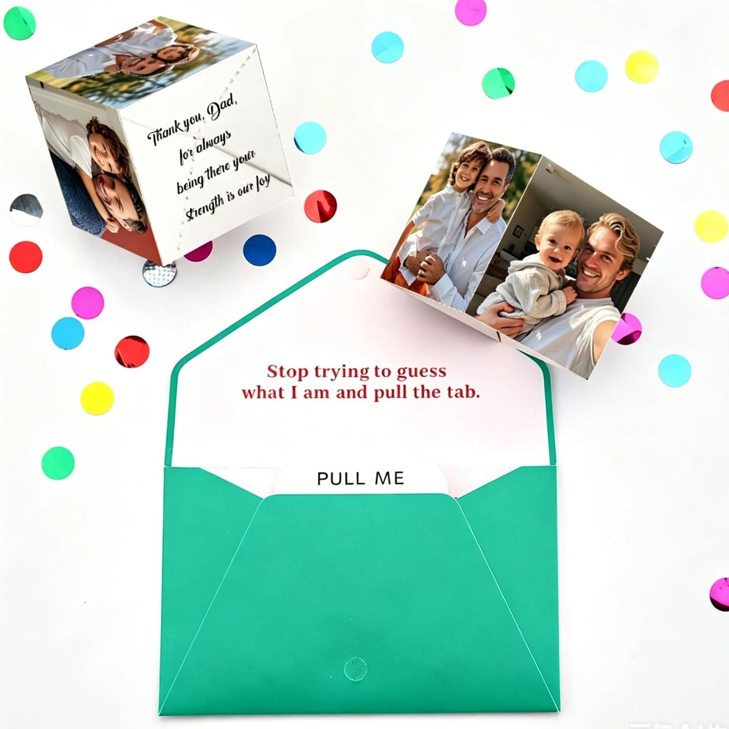 Personalized Surprise Confetti Card Fathers Day  Exploding Box Card Custom Photo 3D Pop-Up Greeting Card - MyFaceSocksAU