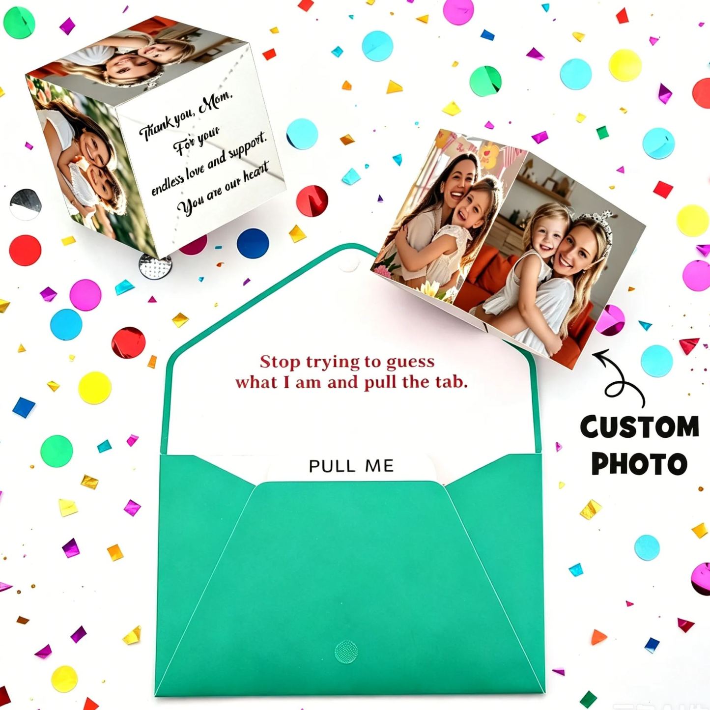 Personalized Surprise Confetti Card Fathers Day  Exploding Box Card Custom Photo 3D Pop-Up Greeting Card - MyFaceSocksAU