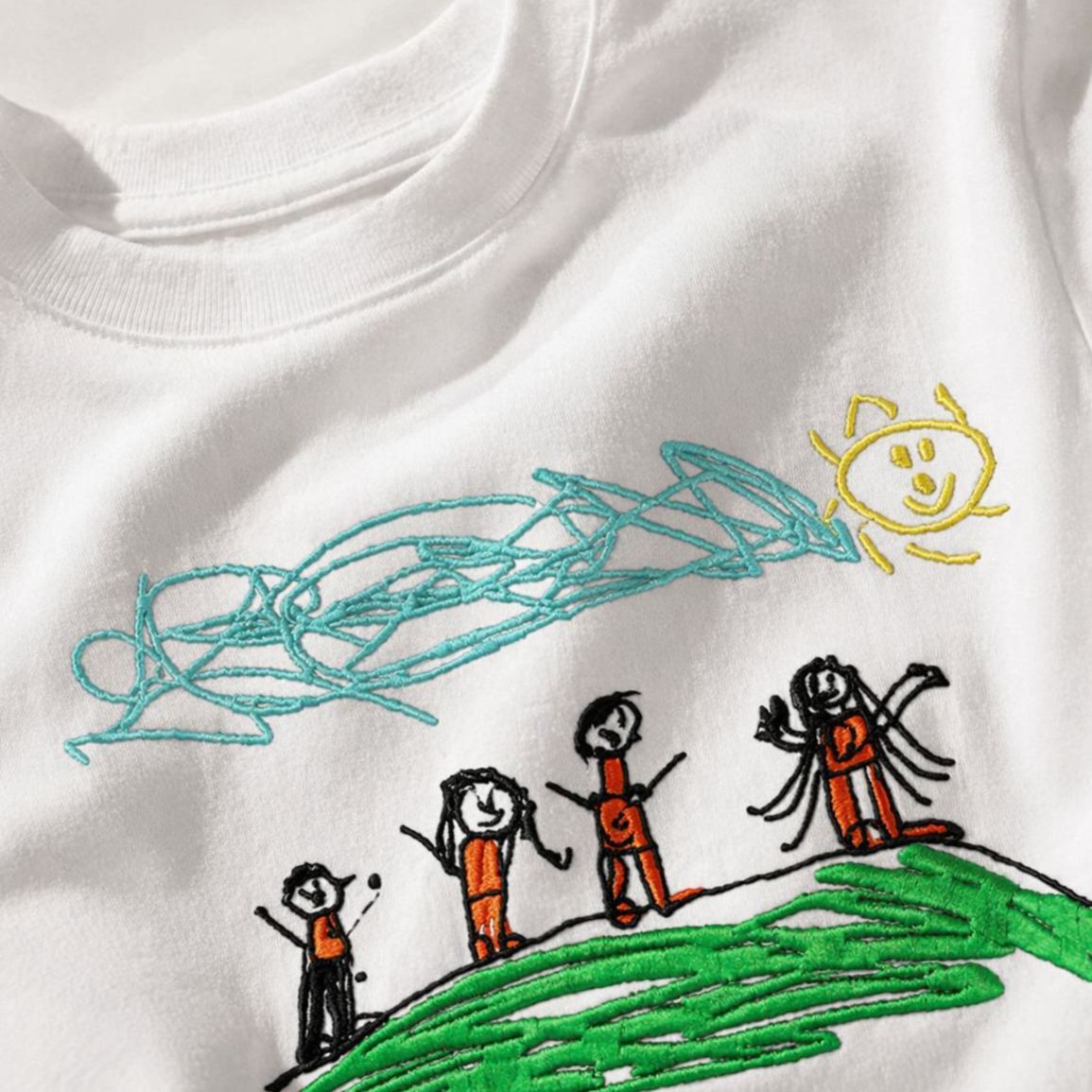 Custom Kids Drawing Embroidered T-Shirt – Personalized Child Artwork Tee, Custom Family Portrait Embroidery Shirt, Meaningful Gift for Mom, Dad & Grandparents - MyFaceSocksAU