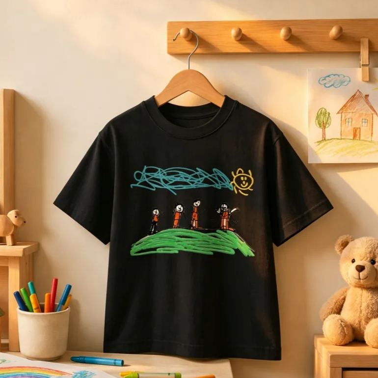 Custom Kids Drawing Embroidered T-Shirt – Personalized Child Artwork Tee, Custom Family Portrait Embroidery Shirt, Meaningful Gift for Mom, Dad & Grandparents - MyFaceSocksAU