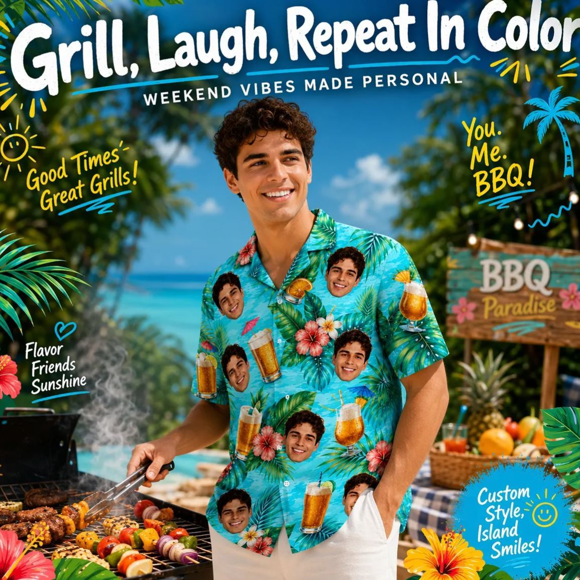 Personalized Hawaiian Shirt with Photo, Personalized Beer Shirt, Funny Gift for Beach Vacation - MyFaceSocksAU