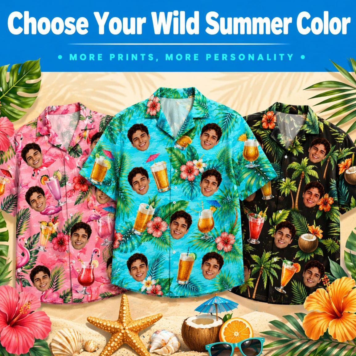 Personalized Hawaiian Shirt with Photo, Personalized Beer Shirt, Funny Gift for Beach Vacation - MyFaceSocksAU