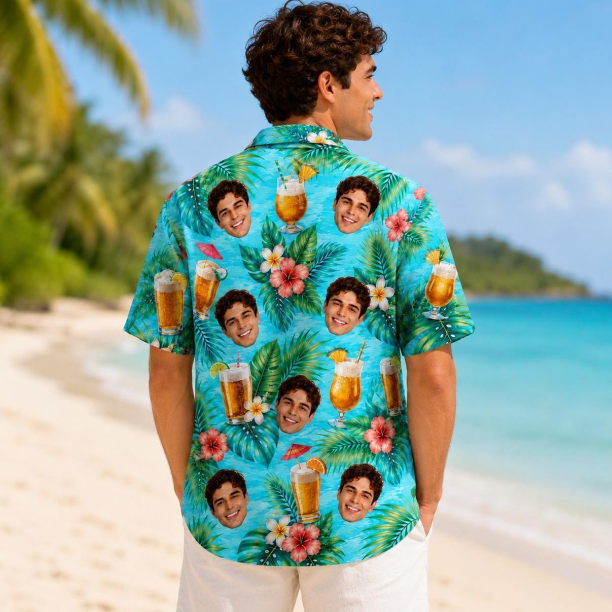 Personalized Hawaiian Shirt with Photo, Personalized Beer Shirt, Funny Gift for Beach Vacation - MyFaceSocksAU