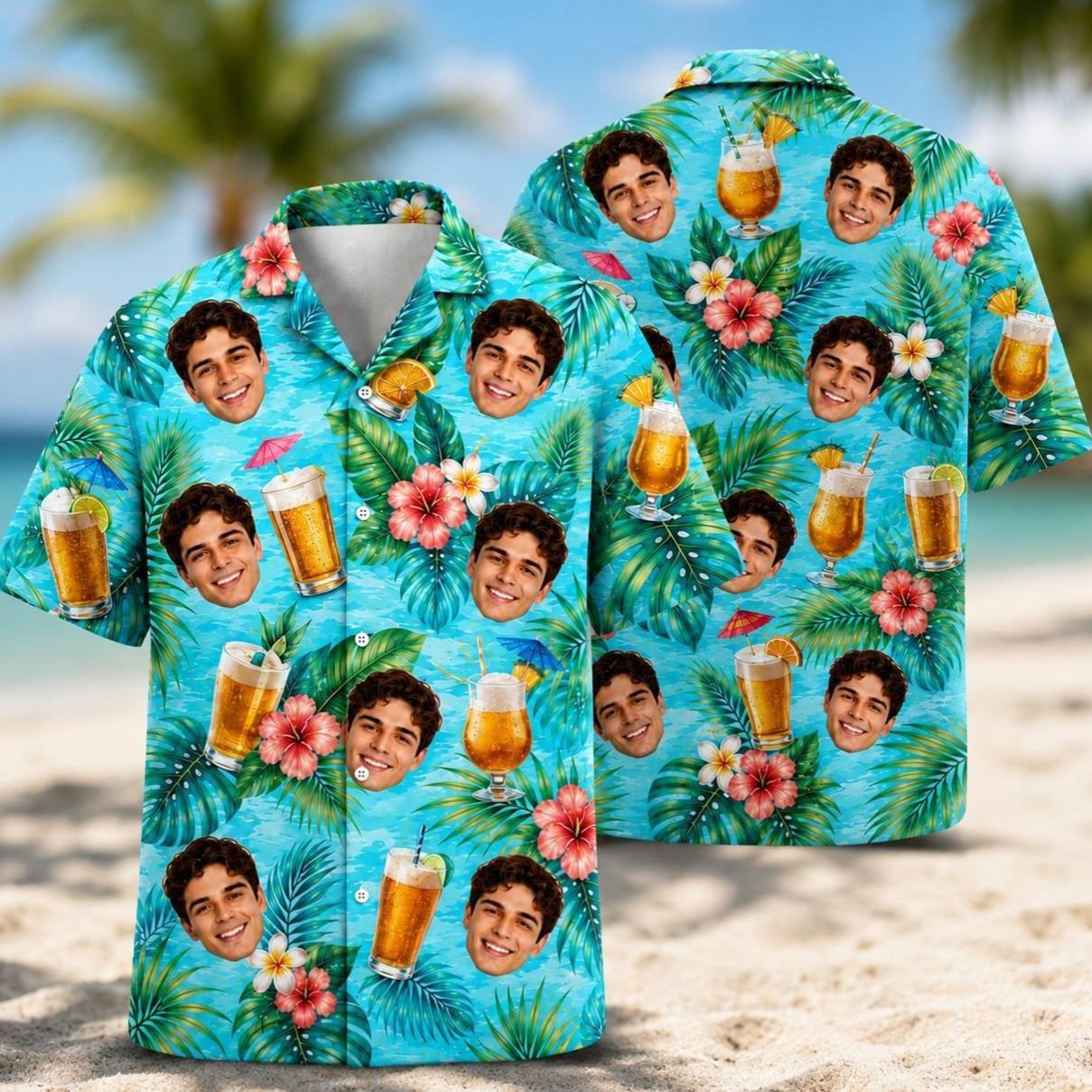 Personalized Hawaiian Shirt with Photo, Personalized Beer Shirt, Funny Gift for Beach Vacation - MyFaceSocksAU