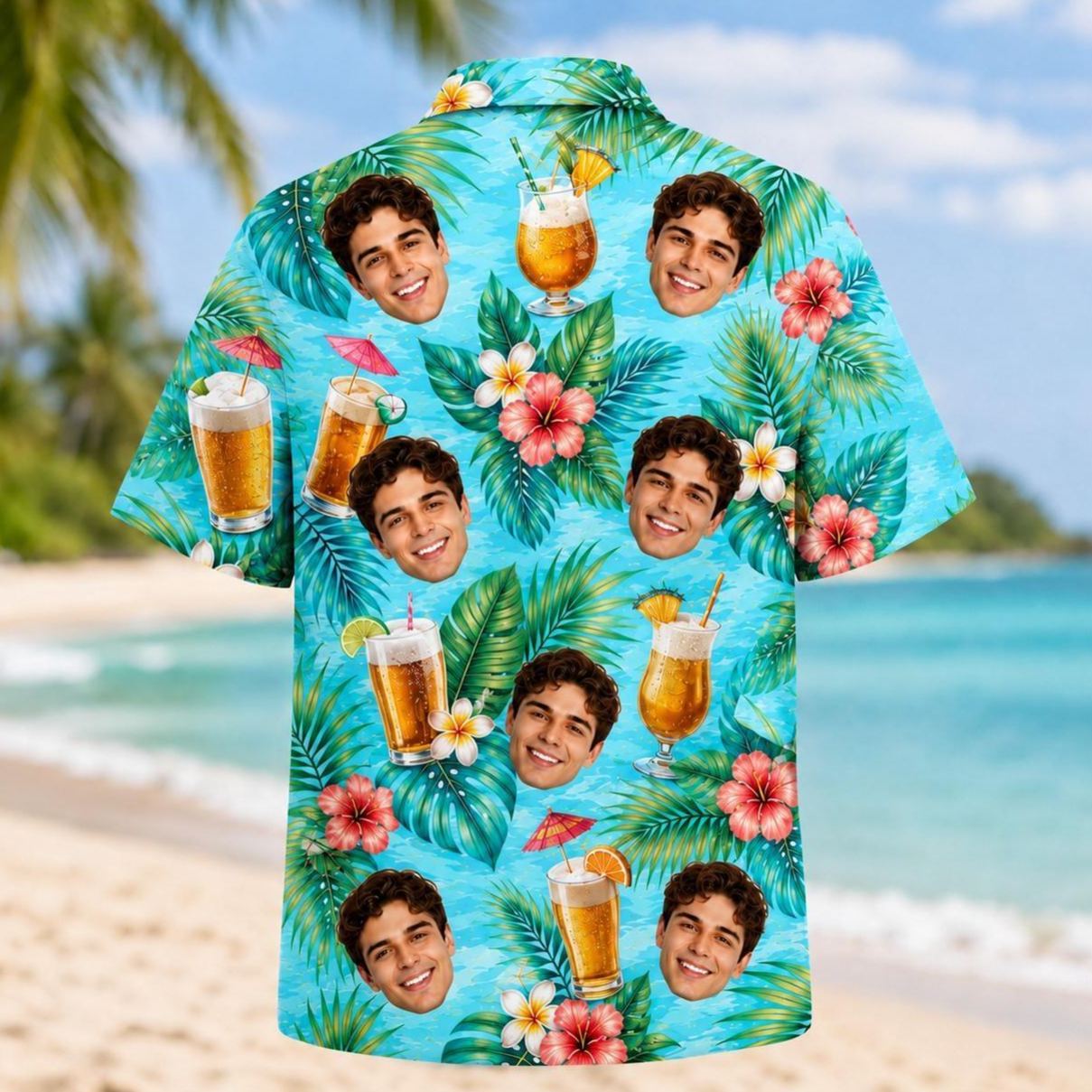 Personalized Hawaiian Shirt with Photo, Personalized Beer Shirt, Funny Gift for Beach Vacation - MyFaceSocksAU