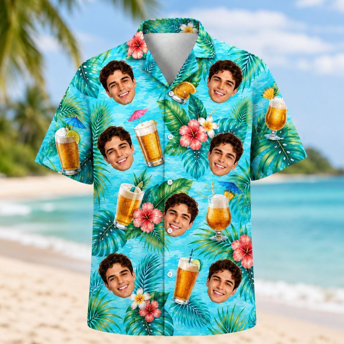 Personalized Hawaiian Shirt with Photo, Personalized Beer Shirt, Funny Gift for Beach Vacation - MyFaceSocksAU