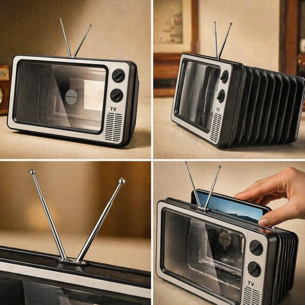 Retro TV Phone Screen Magnifier Stand – PMMA Acrylic Smartphone Screen Enlarger, Desktop Phone Holder for Hands-Free Video Viewing - MyFaceSocksAU
