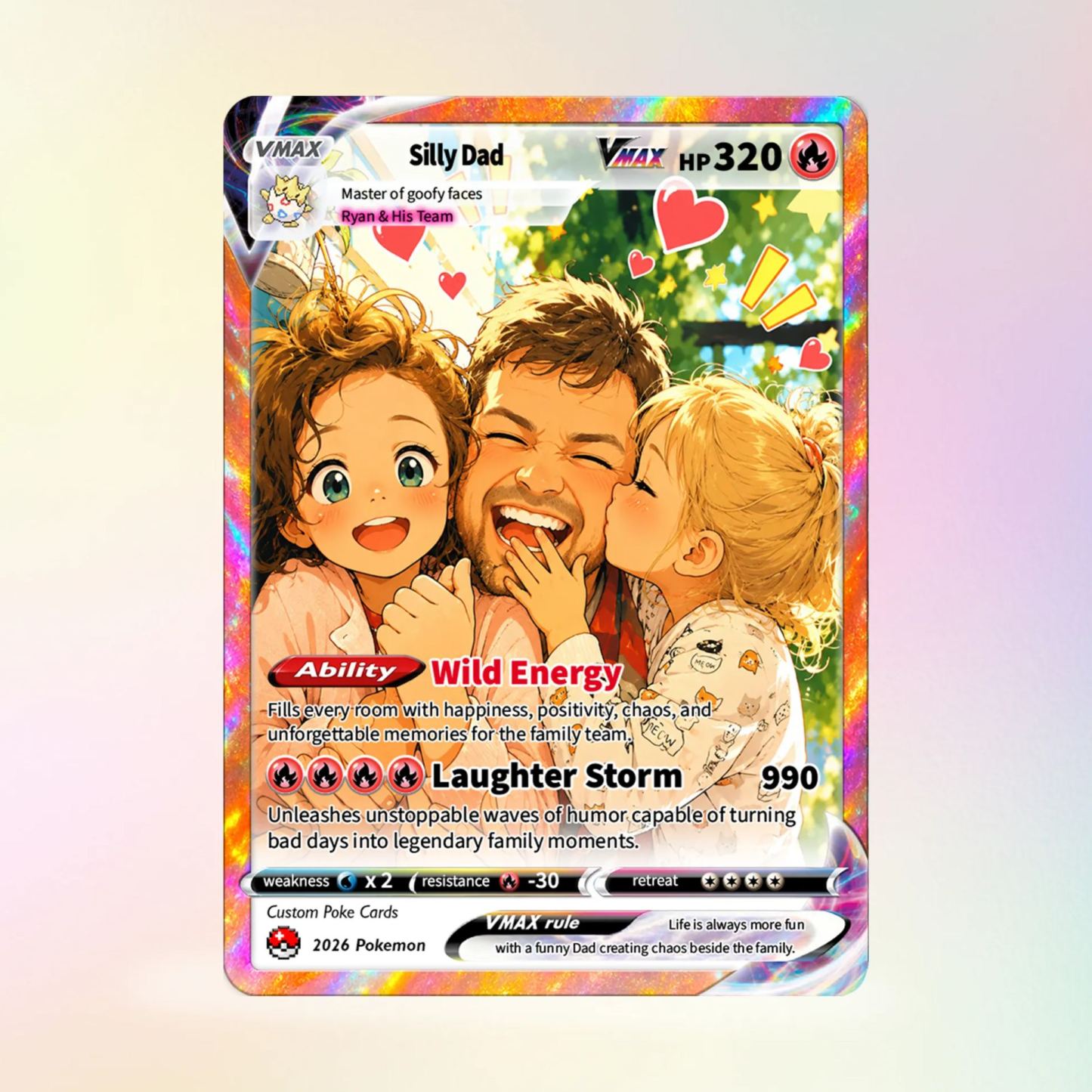 Father’s Day 2026 Custom Poke Card - Comic Anime Style Personalized Card for Funny Dad - Perfect Gift from Wife & Kids - MyFaceSocksAU