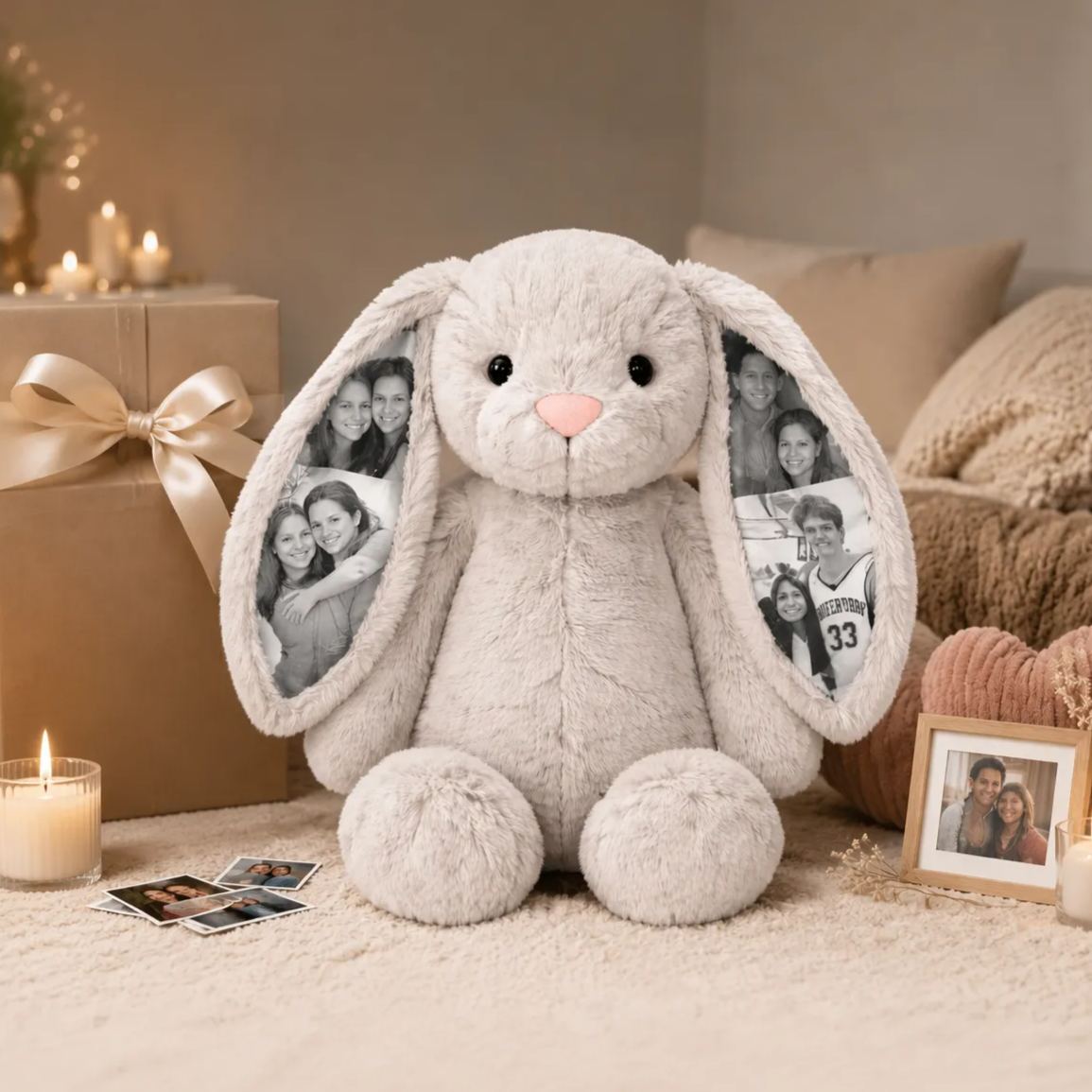 Custom Bunny Plush with Secret Photo – Personalized Gift for Couples, Family & Friends - MyFaceSocksAU