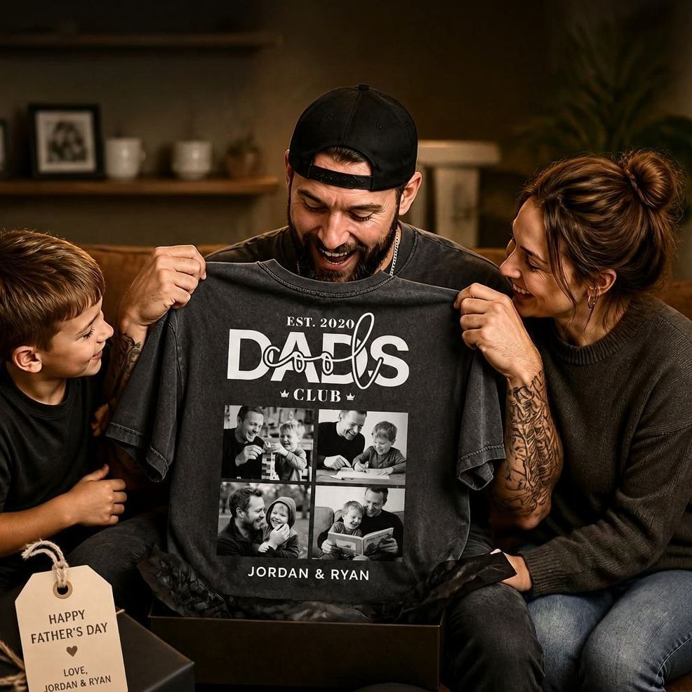 Personalized Cool Dad Photo Shirt, Dad Gift Custom, Father's Day T-Shirt with Kids Name, Cool Dad Club Photo Shirt - MyFaceSocksAU