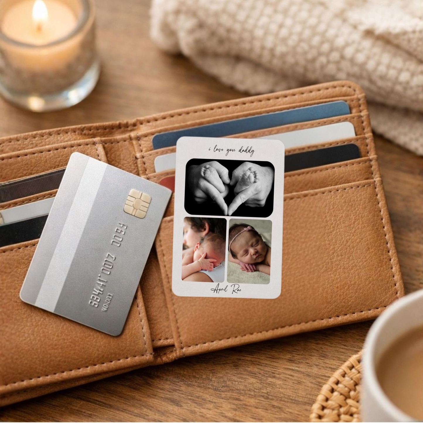 Personalised Photo Wallet Card Dad Gift from Baby, I Love Daddy Metal Insert Keepsake - MyFaceSocksAU