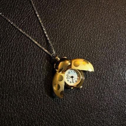 Vintage Ladybug Locket Watch Necklace, Functional Mini Beetle Pendant Quartz Clock Jewelry - MyFaceSocksAU