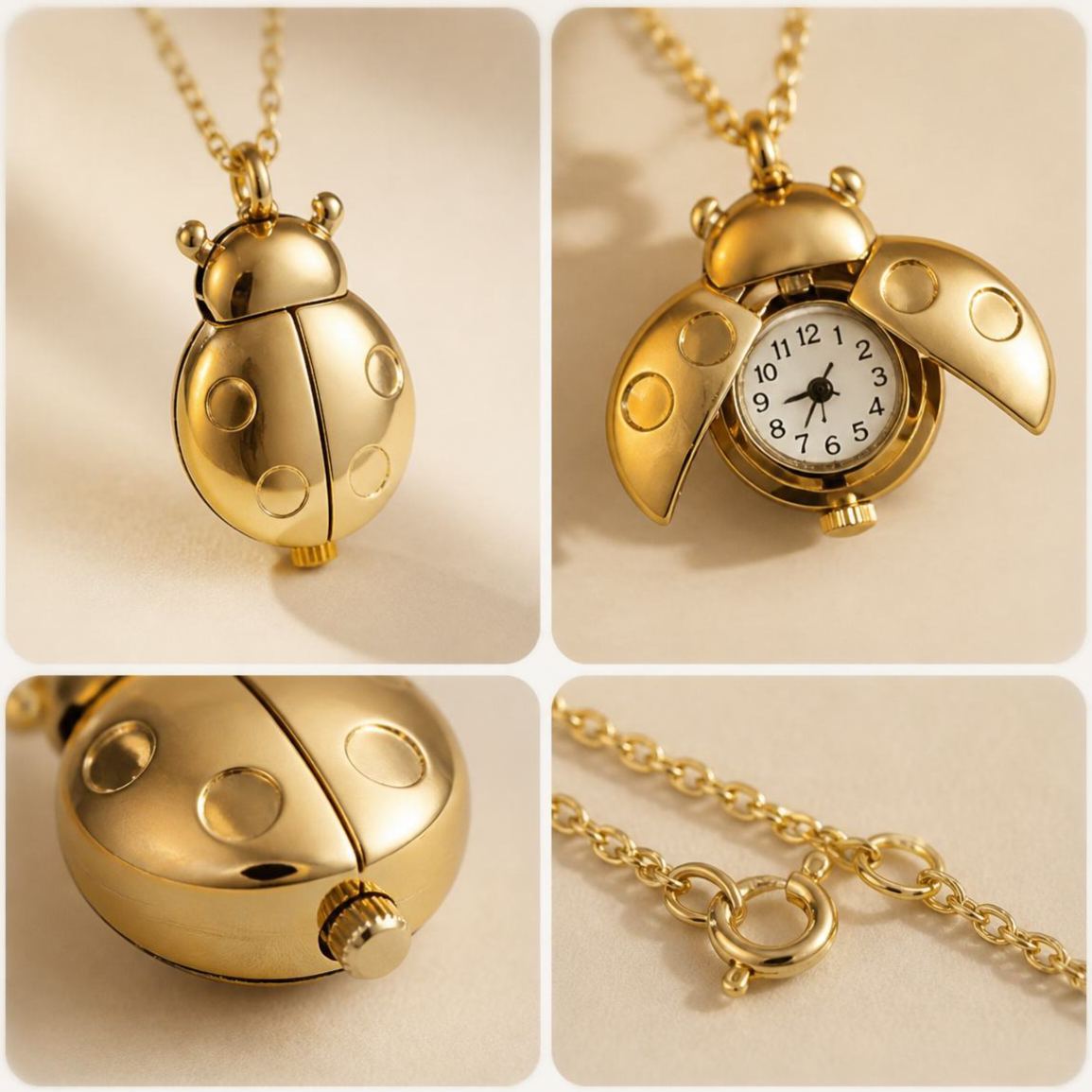 Vintage Ladybug Locket Watch Necklace, Functional Mini Beetle Pendant Quartz Clock Jewelry - MyFaceSocksAU