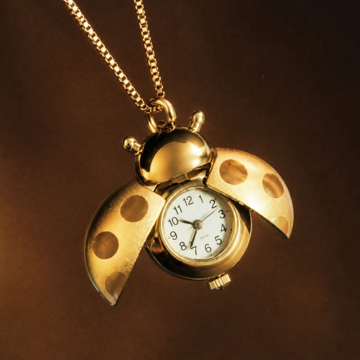 Vintage Ladybug Locket Watch Necklace, Functional Mini Beetle Pendant Quartz Clock Jewelry - MyFaceSocksAU