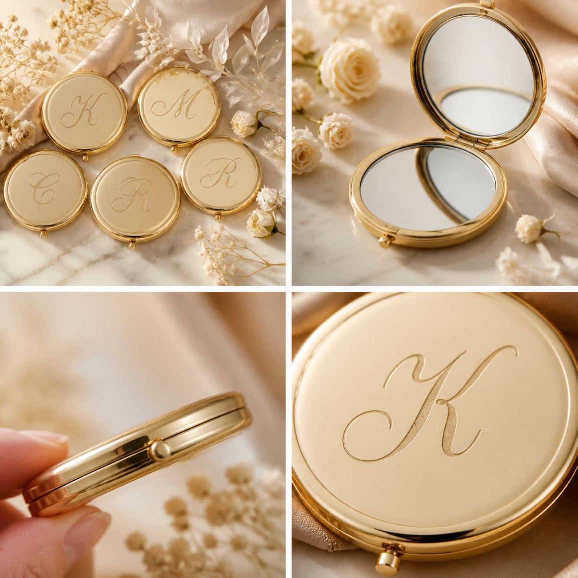 Personalized Compact Mirror with Name,Custom Engraved Gold Pocket Makeup Mirror,Bridesmaid Proposal Gifts,Wedding Party Favors - MyFaceSocksAU