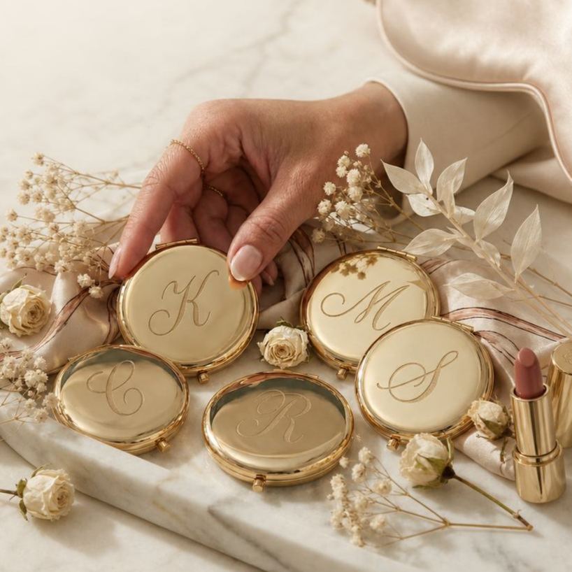 Personalized Compact Mirror with Name,Custom Engraved Gold Pocket Makeup Mirror,Bridesmaid Proposal Gifts,Wedding Party Favors - MyFaceSocksAU