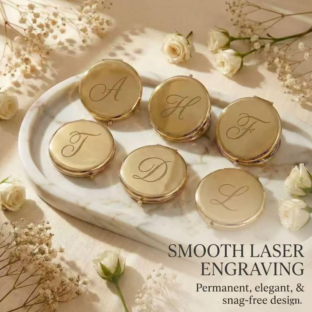 Personalized Compact Mirror with Name,Custom Engraved Gold Pocket Makeup Mirror,Bridesmaid Proposal Gifts,Wedding Party Favors - MyFaceSocksAU