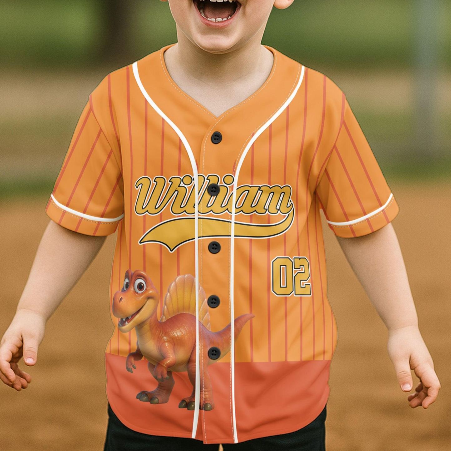 Kid Cartoon Dinosaur Vehicles Personalized Jersey Shirt – Custom Name Kids Sports Tee, Cute Dino Racing Jersey Gift for Boys & Girls - MyFaceSocksAU