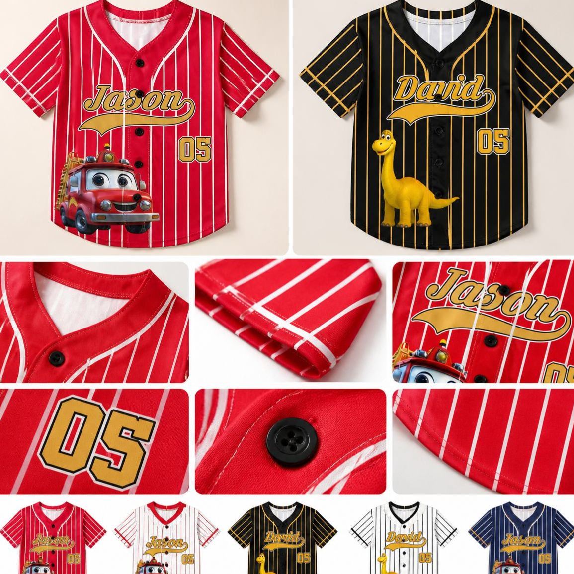 Kid Cartoon Dinosaur Vehicles Personalized Jersey Shirt – Custom Name Kids Sports Tee, Cute Dino Racing Jersey Gift for Boys & Girls - MyFaceSocksAU