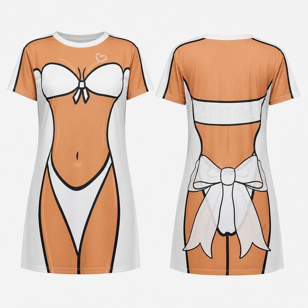 Bride Bikini Body T-Shirt Dress  Funny Bridal Cover-Up, White Bachelorette Party Tee Dress, Wedding Beach Outfit for Bride - MyFaceSocksAU