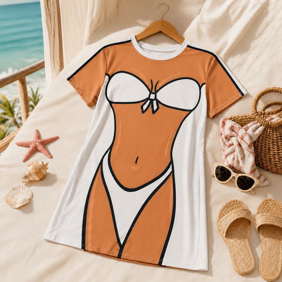 Bride Bikini Body T-Shirt Dress  Funny Bridal Cover-Up, White Bachelorette Party Tee Dress, Wedding Beach Outfit for Bride - MyFaceSocksAU