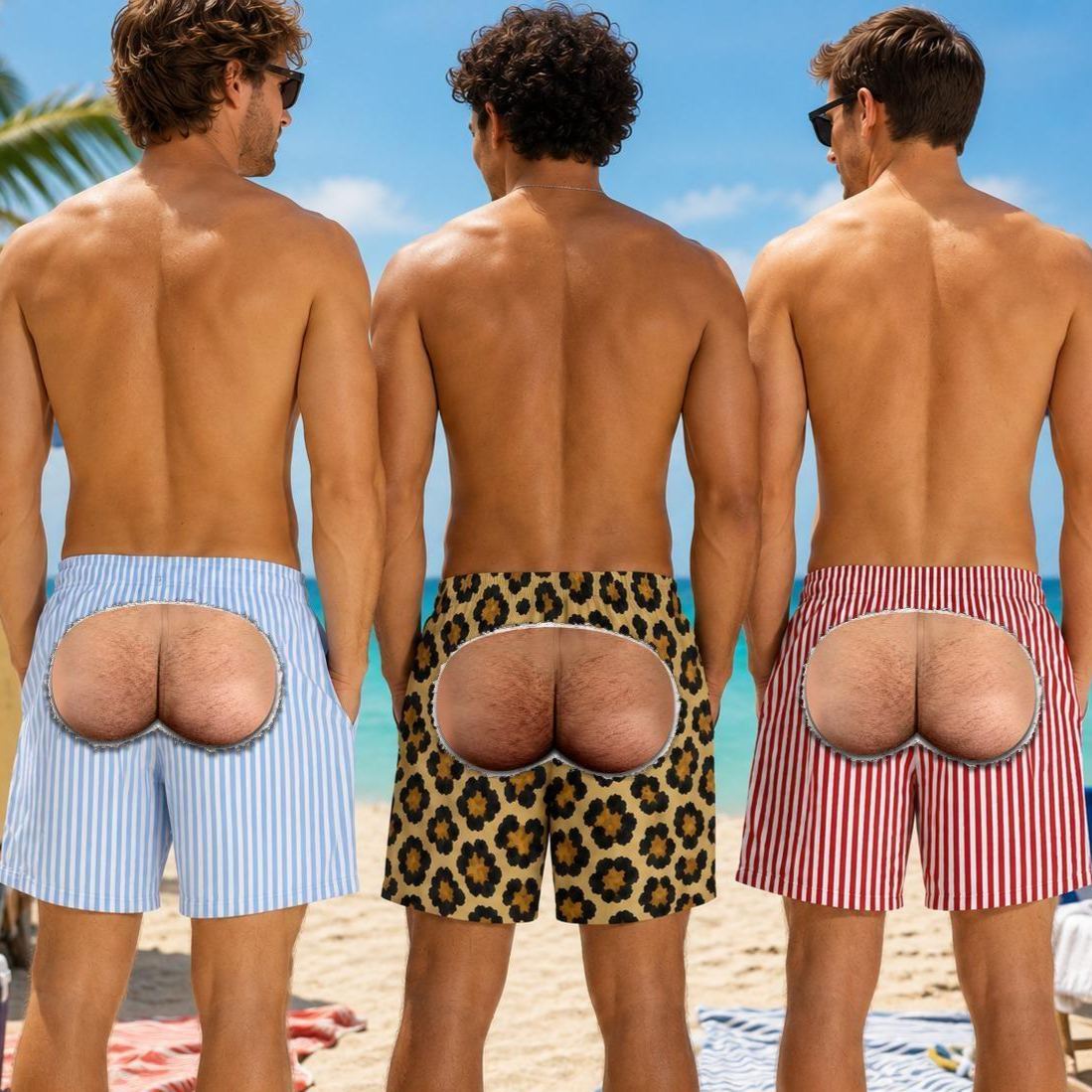 Personalized Funny Men’s Swim Trunks, Fake Butt Beach Shorts,Summer Vacation Travel Novelty Vacation Gift For Husband Or Boyfriend - MyFaceSocksAU