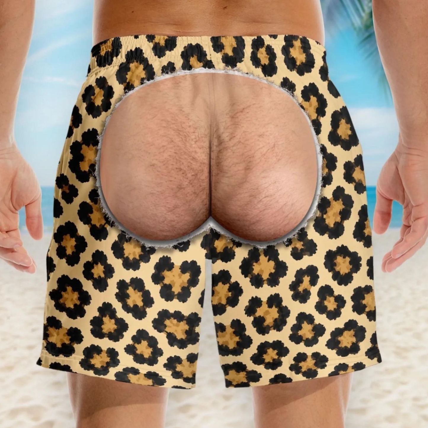 Personalized Funny Men’s Swim Trunks, Fake Butt Beach Shorts,Summer Vacation Travel Novelty Vacation Gift For Husband Or Boyfriend - MyFaceSocksAU