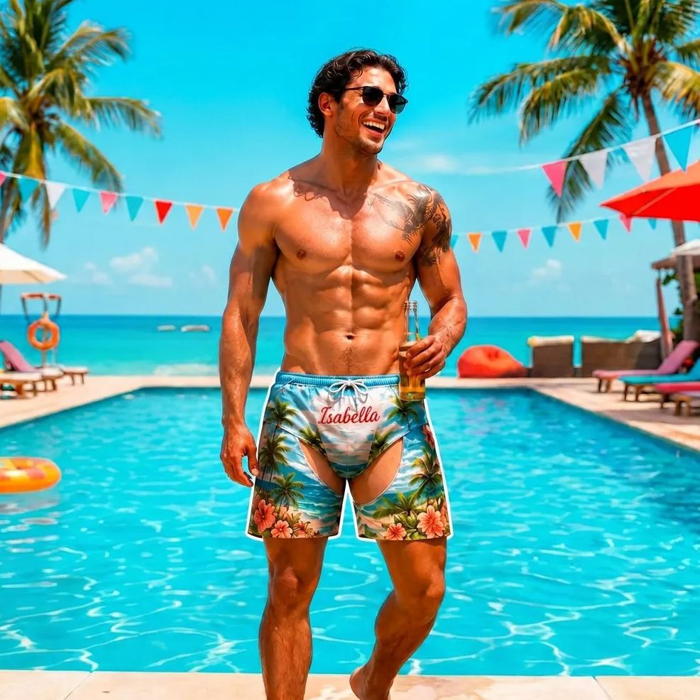 Custom Funny Men Swim Trunks Novelty Optical Illusion Swim Shorts Funny Novelty Party Board Shorts Gift for Husband Boyfriend - MyFaceSocksAU