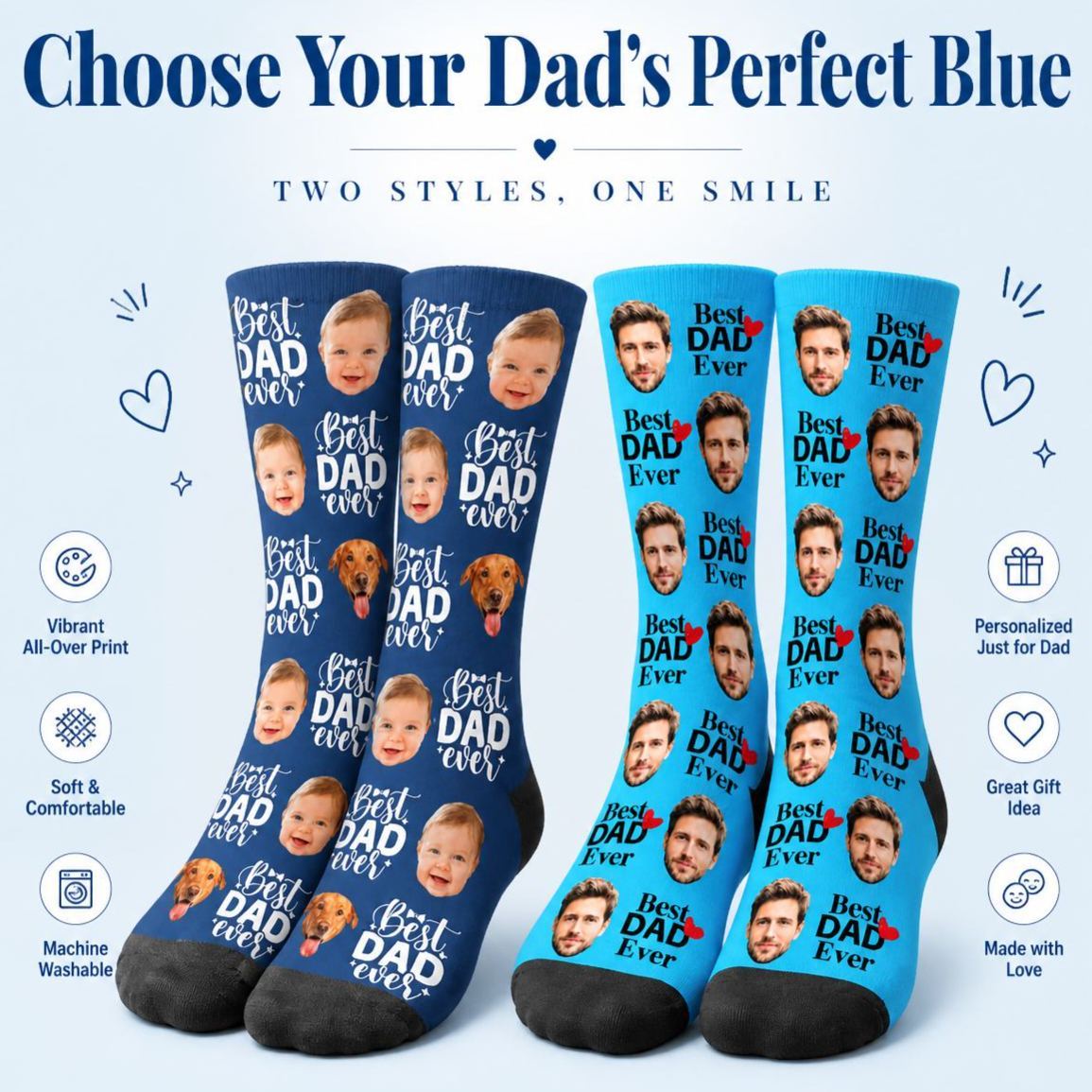Personalized Photo Socks for Dad, Custom Face Socks, Fathers Birthday Gift - MyFaceSocksAU