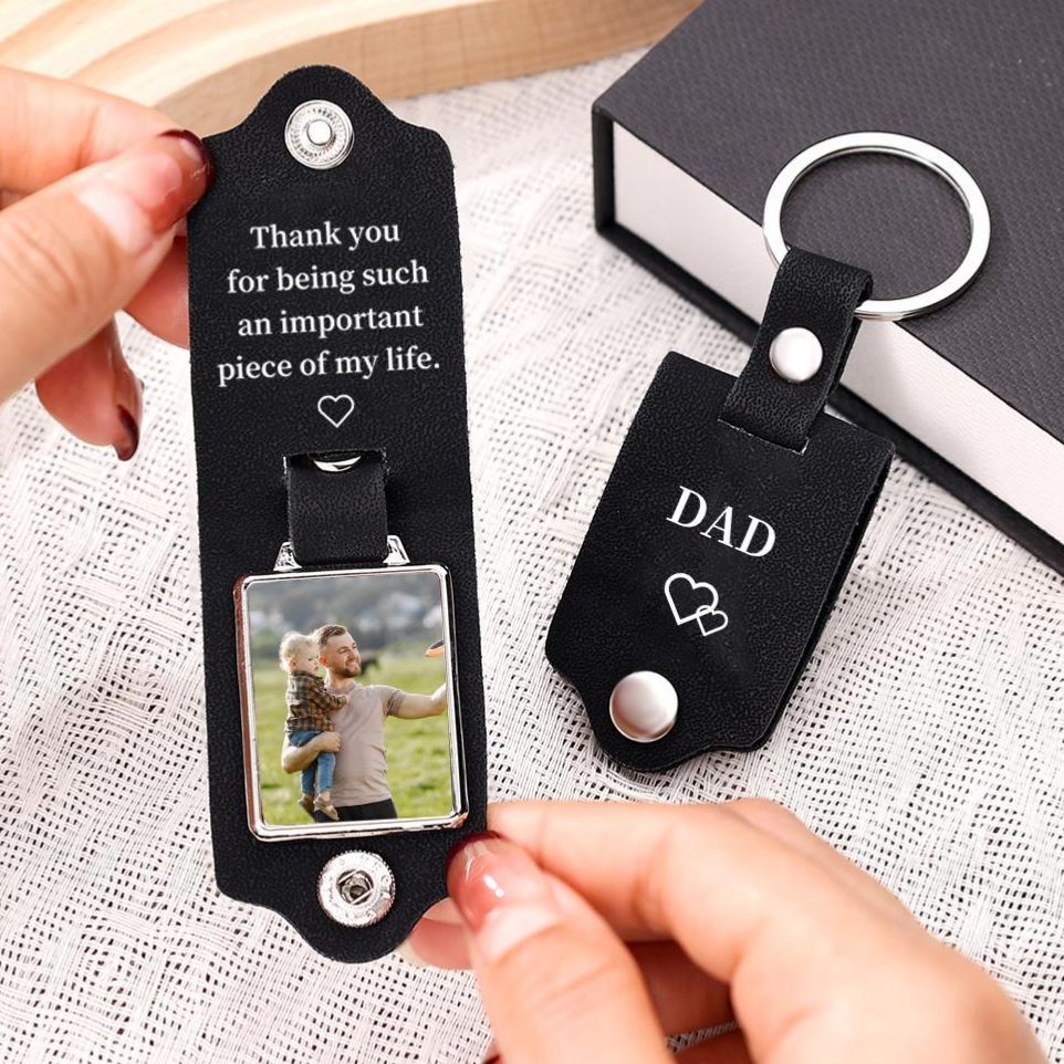 Personalized Engraved Leather Keychain with Photo,Custom Picture Keyring,Drive Safe Gift for Dad,Anniversary Gift for Husband - MyFaceSocksAU